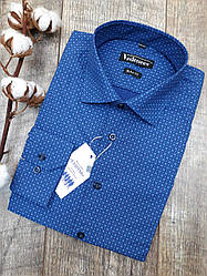 Приталена синя сорочка в блакитний принт 100% бавовна Slim Fit