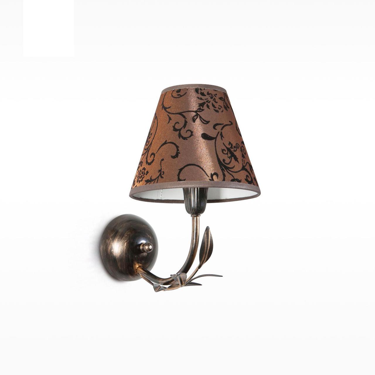 Настенный светильник, бра одноламповое флористика с коричневым абажуром 11601-1 серии "Прага" - фото 1 - id-p635620294