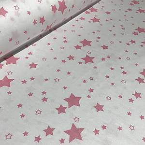 Бавовняна тканина зірки рожеві різних розмірів на білому (Корея) No219