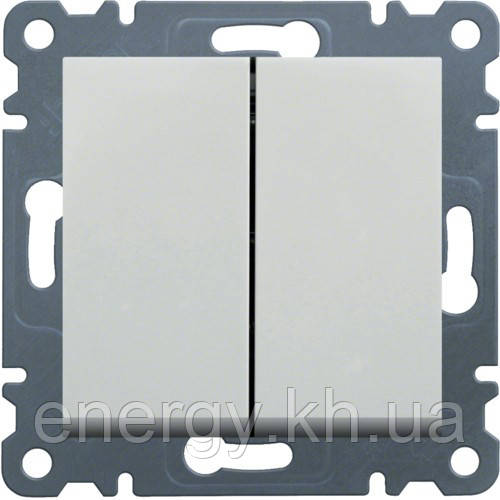 Вимикач 2-клавішний прохідний Hager Lumina Білий, фото 1