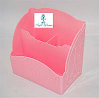 Подставка, контейнер для кистей на 3 секции розовая