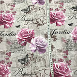 Бязь бавовна Прованс з рожевими і бузковими трояндами, ширина 220 см, фото 3