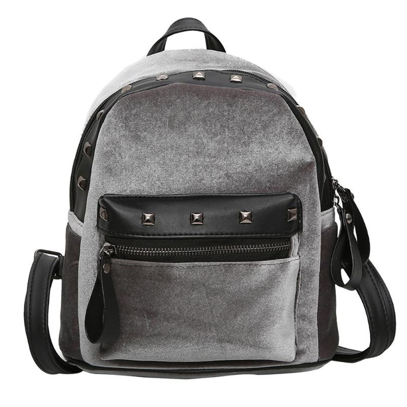 Рюкзак жіночий оксамитовий для дівчат, дівчаток з заклепками (сірий), фото 1