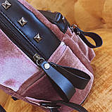 Рюкзак жіночий оксамитовий для дівчат, дівчаток з заклепками (сірий), фото 6