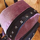 Рюкзак жіночий оксамитовий для дівчат, дівчаток з заклепками (сірий), фото 7