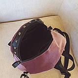 Рюкзак жіночий оксамитовий для дівчат, дівчаток з заклепками (сірий), фото 9