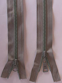 Блискавка тракторна косий зуб №5 світло сірий пластикова з двома бігунками 110см