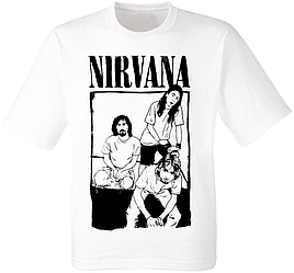 Футболка Nirvana - Cartoon Sitting Photo (біла)