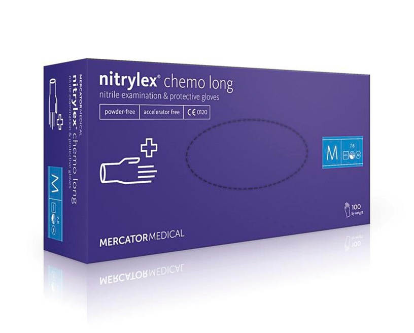 Нітрилові рукавички Nitrylex® PF Chemo Long (Довжинний манжет) S