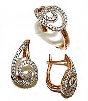 Набір ХР. Сережки та кільце. Позолота ЧВ + родій. Камені: білий циркон. Є 16 р.
