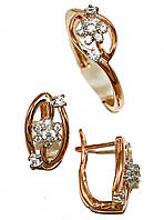 Набір ХР. Сережки та кільце. Позолота ЧВ + родій. Камені: білий циркон. Є 20р.