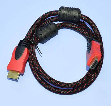 Шнур шт.HDMI - шт.HDMI “Tcom” 55-0504 V1.4 d-6.8мм, фільтр+сітка, чорно-червоний 0.8м