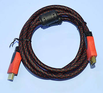 Шнур шт.HDMI - шт.HDMI “Tcom” 55-0504 V1.4 d-6.8мм, фільтр+сітка, чорно-червоний 1.5м