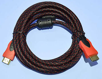 Шнур шт.HDMI - шт.HDMI “Tcom” 55-0504 V1.4 d-6.8мм, фільтр+сітка, чорно-червоний 3.0м
