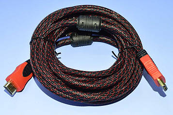 Шнур шт.HDMI - шт.HDMI “Tcom” 55-0504 V1.4 d-6.8мм, фільтр+сітка, чорно-червоний 5.0м