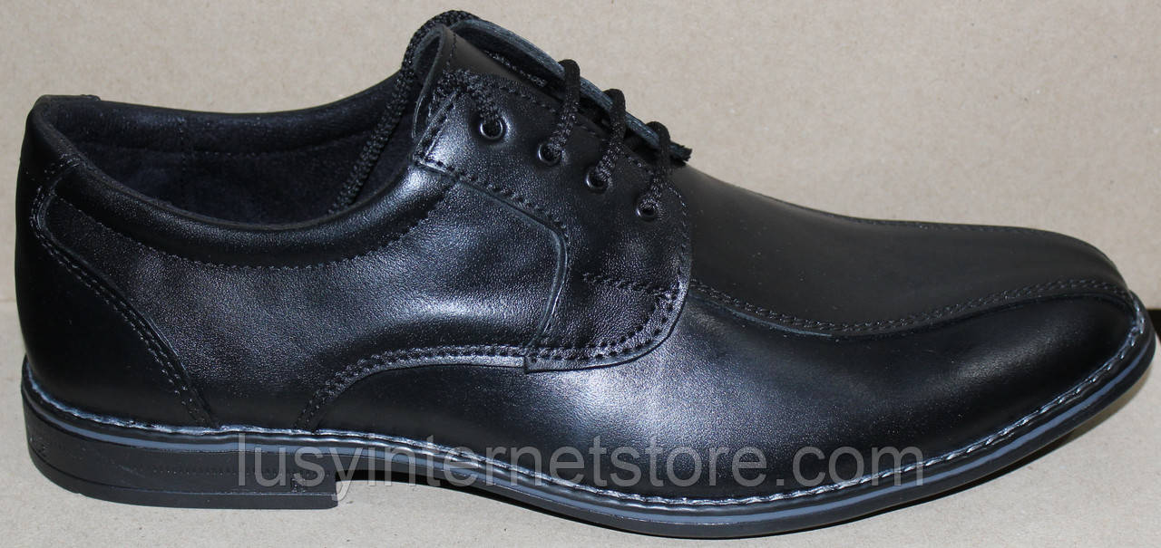 Чоловічі шкіряні туфлі чорні на шнурках класика, шкіряне взуття чоловіче від виробника модель АМТ35КШ, фото 1