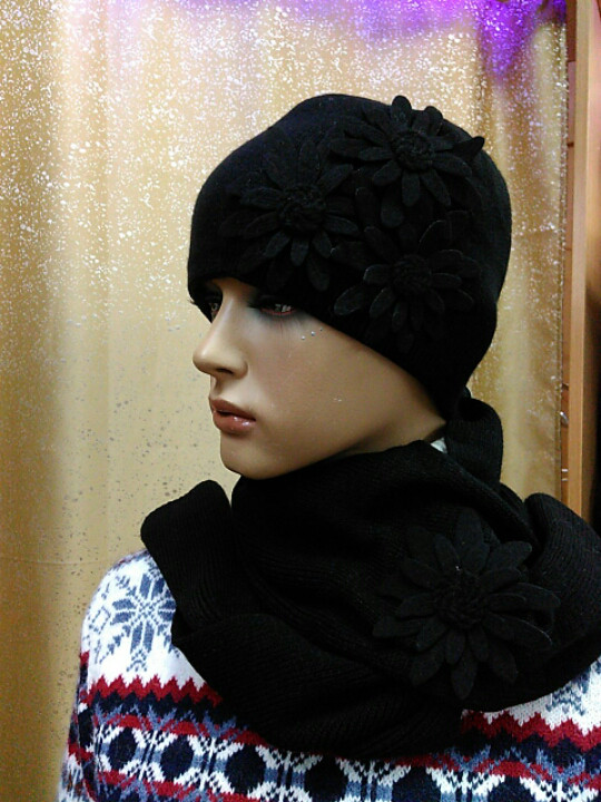Жіночий комплект(шапка і шарф) Злата(Zlata) ТМ Kamea, колір чорний