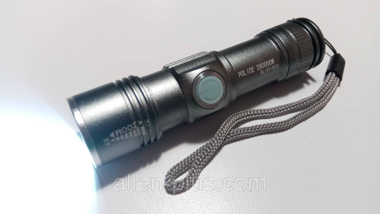 Компактний ліхтар Police / Bailong BL-SY-912 XPE, вбудований акумулятор, зарядка від USB, zoom