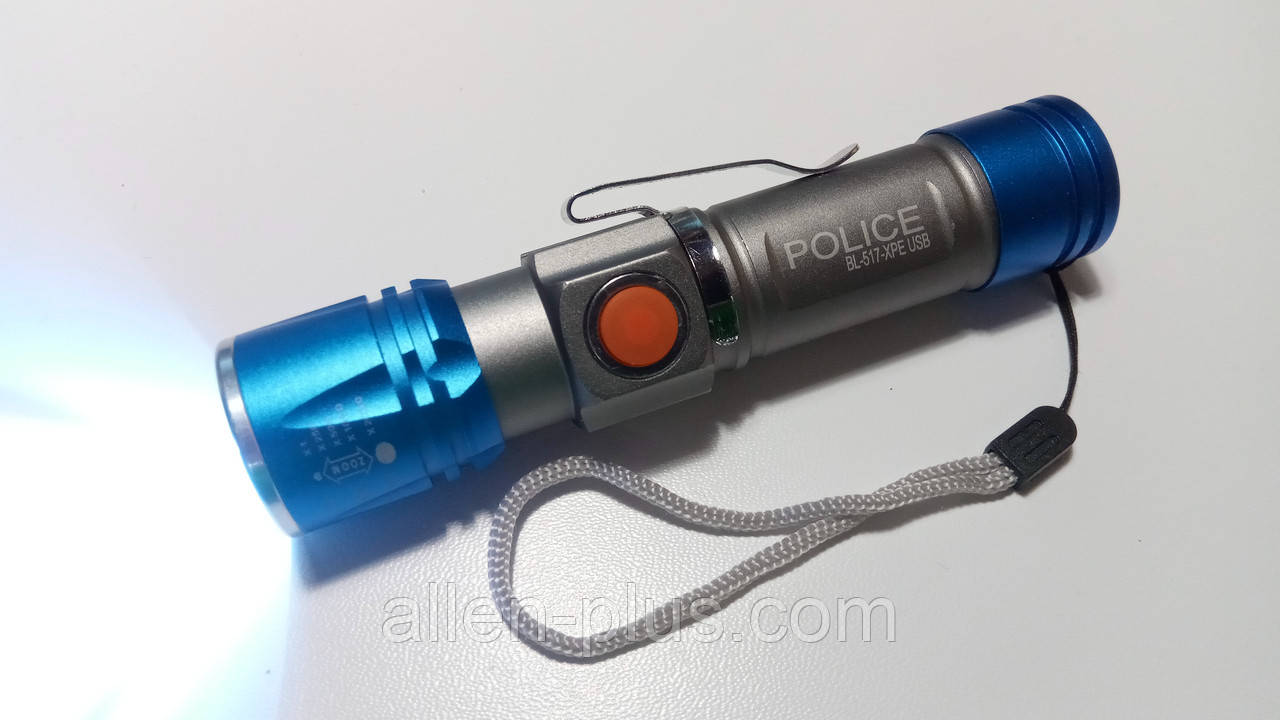 Компактний ліхтар Police / Bailong BL-517-XPE (BL-818-XPE), вбудований акумулятор, зарядка від USB, zoom