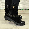 Черевики жіночі на тракторній підошві, натуральна чорна замша і лак, фото 6