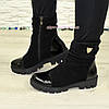 Черевики жіночі на тракторній підошві, натуральна чорна замша і лак, фото 9