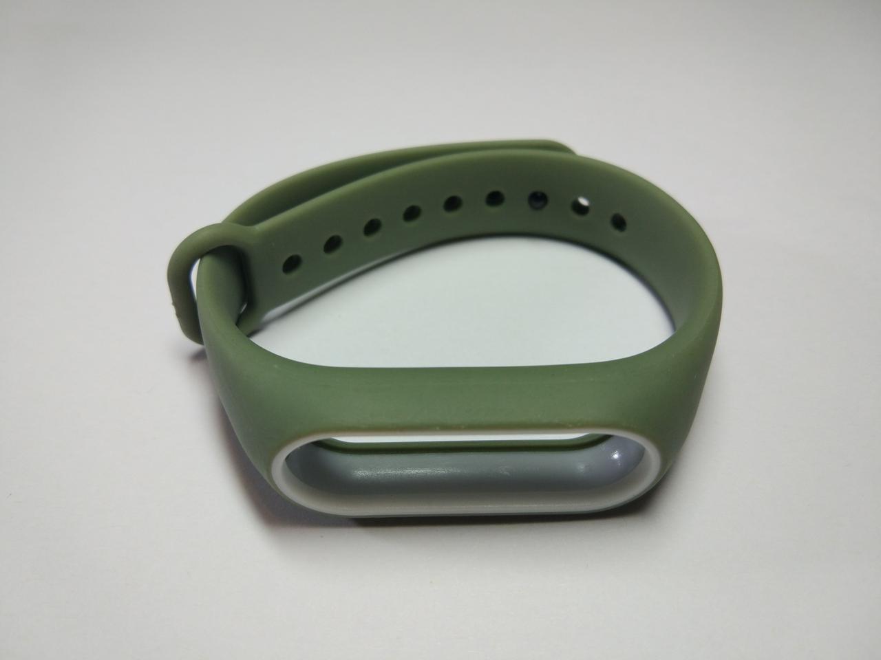 Ремінець Xiaomi Mi Band 2 з рамкою силіконовий браслет Хакі / Білий 1091P