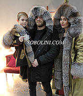 Превосходные парки family look с мехом золотой чернобурки