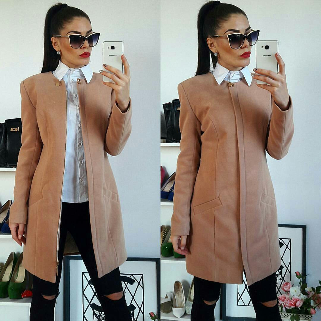 Пальто жіноче, 739/2,темний беж кемел, фото 1