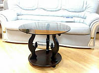 Стол журнальный деревянный на колесиках со стеклянной столешницей ДС-7 Версаль Антоник, цвет темный орех