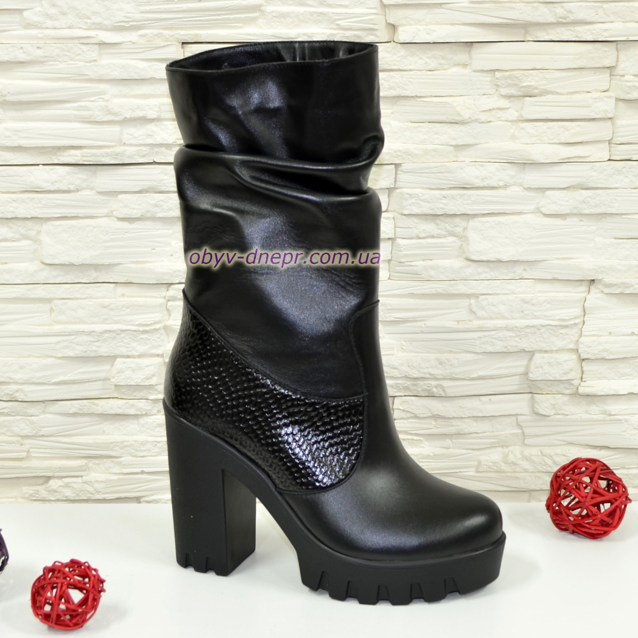 Черевики жіночі на високих підборах, натуральна шкіра та шкіра "пітон", фото 1