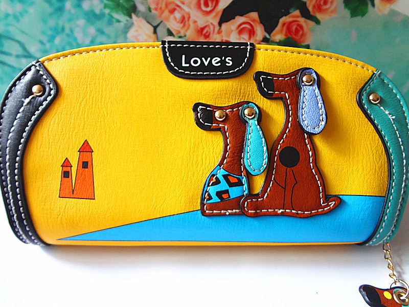 Гаманець клатч жіночий з аплікацією Собачки (жовтий), фото 1