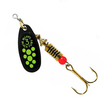 Блешня Mepps Black Fury 0 чорна/Шартрез точки