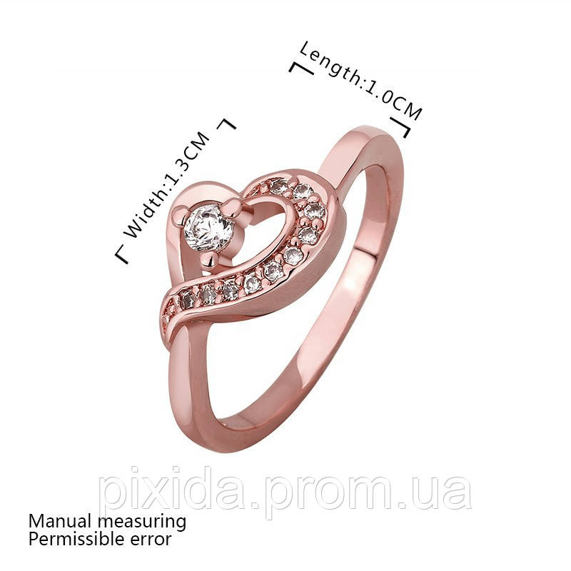 Кольцо сердечко покрытие золото 18К камни Сваровски проба - фото 2 - id-p47049585
