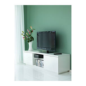 БЮОС Тумба під ТВ, глянцевий білий, 80227797, ІКЕА, IKEA, BYAS, фото 2