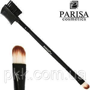 Пензель для макіяжу очей Parisa Cosmetics з гребінцем для брів і вій