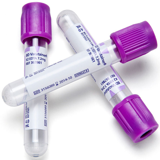 Пробирки BD Vacutainer K2 ЭДTA с сиреневой крышкой 3мл, 13х75мм, упаковка 100 шт. - фото 1 - id-p240703955