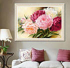 Алмазна вишивка півонії 40х30 см, повна викладка, квадратні стрази, фото 8