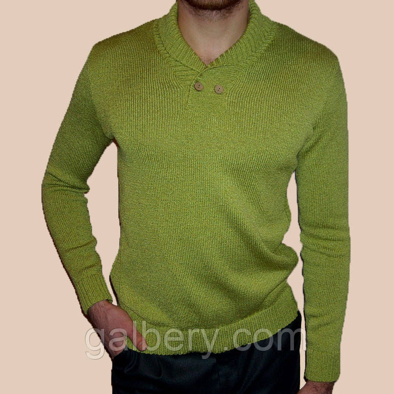 Вязаный мужской свитер с шалевым воротником