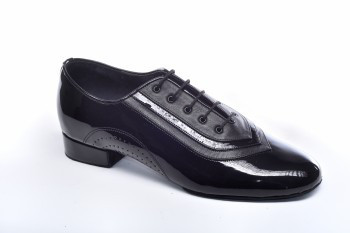 Туфли танцевальные мужские стандарт черные кожа+лак - фото 1 - id-p638243279