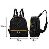 Рюкзак жіночий для дівчат, дівчаток з шкірозамінника стьобаний з чохлом для телефону, набір (чорний), фото 6