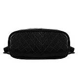 Рюкзак жіночий для дівчат, дівчаток з шкірозамінника стьобаний з чохлом для телефону, набір (чорний), фото 7