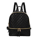 Рюкзак жіночий для дівчат, дівчаток з шкірозамінника стьобаний з чохлом для телефону, набір (чорний), фото 2