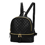 Рюкзак жіночий для дівчат, дівчаток з шкірозамінника стьобаний з чохлом для телефону, набір (чорний), фото 3