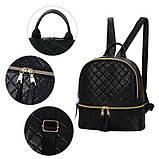 Рюкзак жіночий для дівчат, дівчаток з шкірозамінника стьобаний з чохлом для телефону, набір (чорний), фото 9