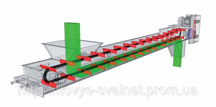 Скребковий конвеєр завдовжки 9 м у коробі 200 мм укомплектований мотор-редуктором 2.2 кВт