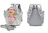 Рюкзак дитячий з іграшкою ведмежам для дівчинки (сріблястий), фото 2
