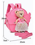 Рюкзак дитячий з іграшкою ведмежам для дівчинки (сріблястий), фото 3