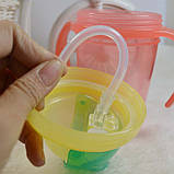Стакан непроливайка (поїльник) дитячий з м'якою силіконовою трубочкою на 230 мл (жовтий), фото 6