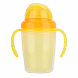 Стакан непроливайка (поїльник) дитячий з м'якою силіконовою трубочкою на 230 мл (жовтий), фото 3