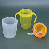 Стакан непроливайка (поїльник) дитячий з м'якою силіконовою трубочкою на 230 мл (жовтий), фото 2